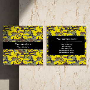 Yellow and Brown Camo, Camouflage, Military, Army Square Business Card