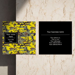 Yellow and Brown Camo, Camouflage, Military, Army Square Business Card