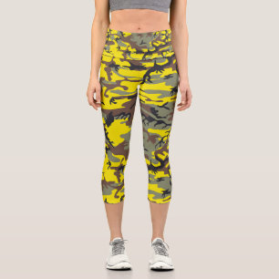 Yellow and Brown Camouflage, Military, Army Capri Leggings