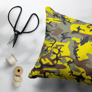 Yellow and Brown Camouflage, Military, Army Decorative Cushion