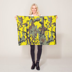 Yellow and Brown Camouflage, Military, Army Fleece Blanket