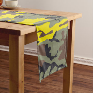 Yellow and Brown Camouflage, Military, Army Short Table Runner
