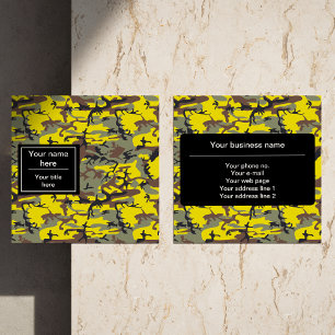 Yellow and Brown Camouflage, Military, Army Square Business Card
