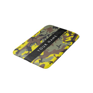 Yellow and Brown Camouflage Your name Personalise Bath Mat