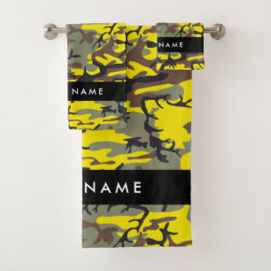 Yellow and Brown Camouflage Your name Personalise Bath Towel Set