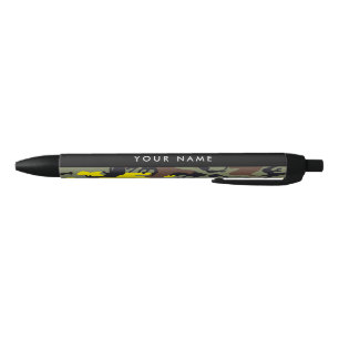 Yellow and Brown Camouflage Your name Personalise Black Ink Pen