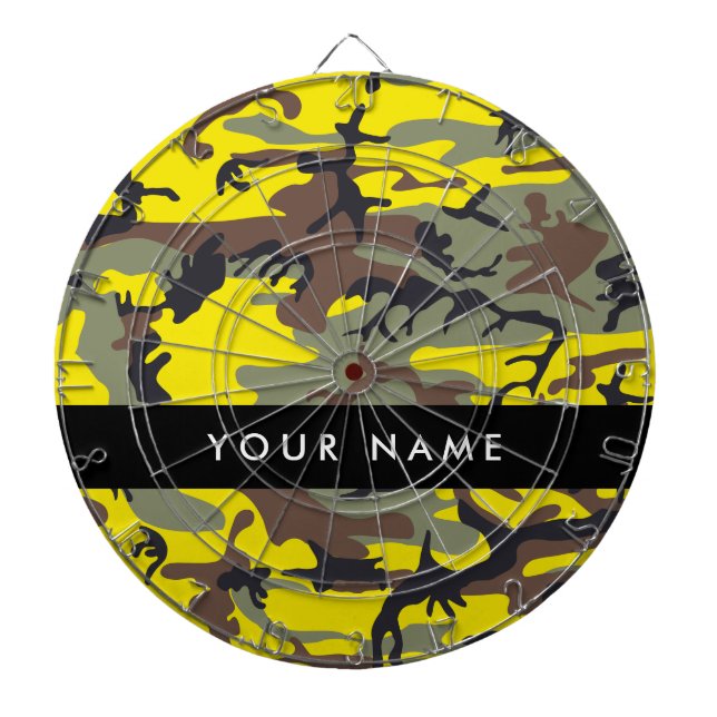 Yellow and Brown Camouflage Your name Personalise Dartboard (Front)