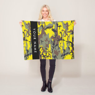 Yellow and Brown Camouflage Your name Personalise Fleece Blanket