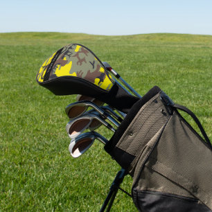 Yellow and Brown Camouflage Your name Personalise Golf Head Cover