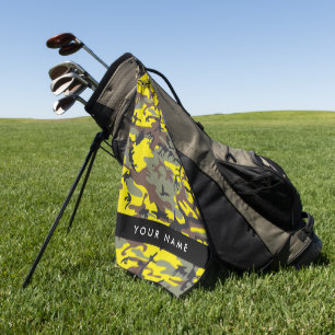 Yellow and Brown Camouflage Your name Personalise Golf Towel