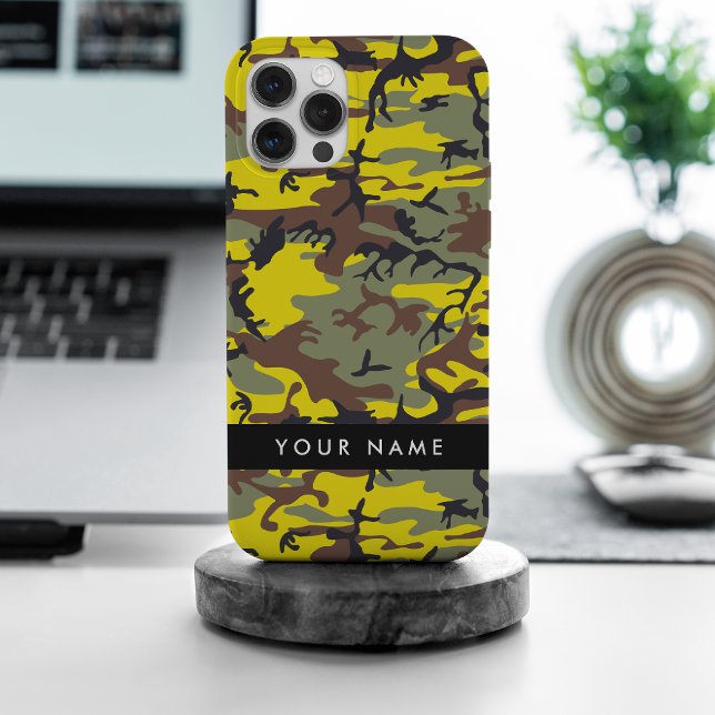 Yellow and Brown Camouflage Your name Personalise iPhone Case (Creator Uploaded)