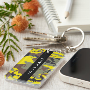 Yellow and Brown Camouflage Your name Personalise Key Ring