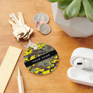 Yellow and Brown Camouflage Your name Personalise Key Ring