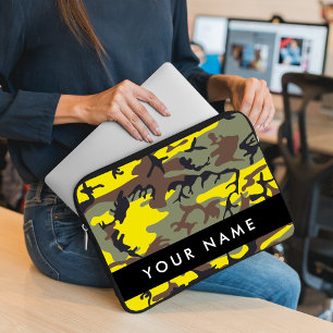 Yellow and Brown Camouflage Your name Personalise Laptop Sleeve