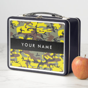 Yellow and Brown Camouflage Your name Personalise Metal Lunch Box