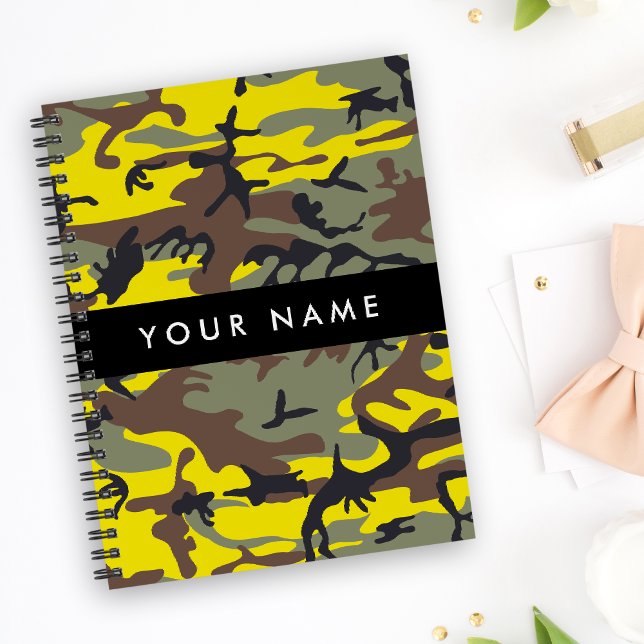 Yellow and Brown Camouflage Your name Personalise Notebook (Creator Uploaded)