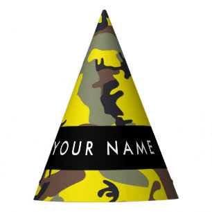 Yellow and Brown Camouflage Your name Personalise Party Hat