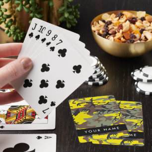Yellow and Brown Camouflage Your name Personalise Playing Cards