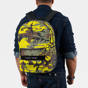 Yellow and Brown Camouflage Your name Personalise Printed Backpack