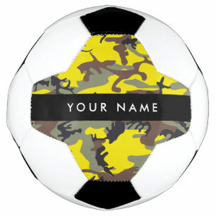 Yellow and Brown Camouflage Your name Personalise Soccer Ball