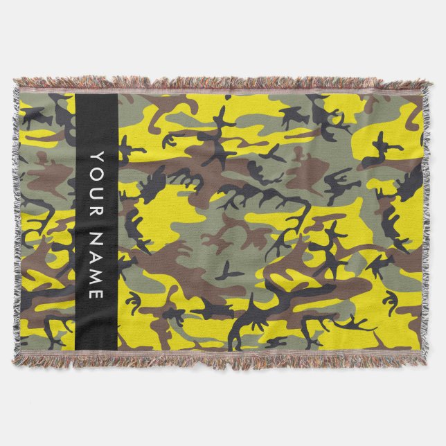 Yellow and Brown Camouflage Your name Personalise Throw Blanket (Front)