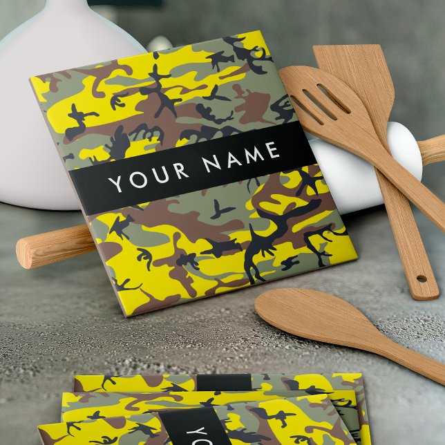 Yellow and Brown Camouflage Your name Personalise Tile (Creator Uploaded)
