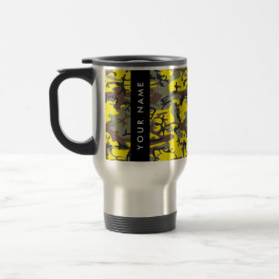 Yellow and Brown Camouflage Your name Personalise Travel Mug