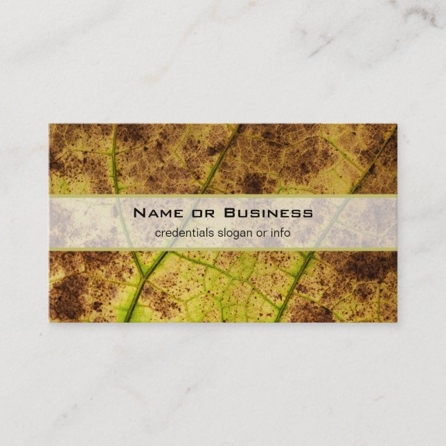 Yellow and Brown Dying Macro Leaf Business Card (Front)