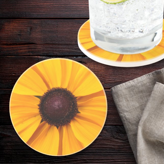 Yellow and Brown Floral Brown-eyed Susan Coaster (This pretty yellow flower sandstone coaster adds a dash of the outdoors to your dining table.)