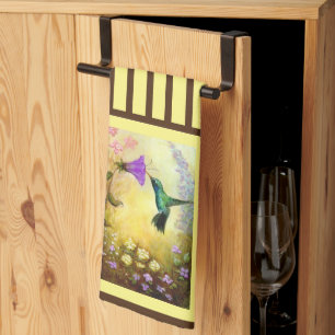 Yellow and Brown Hummingbirds Kitchen Towel