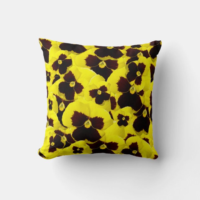 Yellow and Brown Pansies: Warm Elegance in Bloom Cushion (Front)