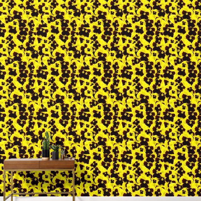 Yellow and Brown Pansies: Warm Elegance in Bloom Wallpaper (Hallway)