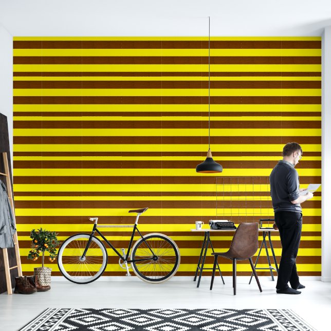 Yellow and brown wood wallpaper (Living Room)