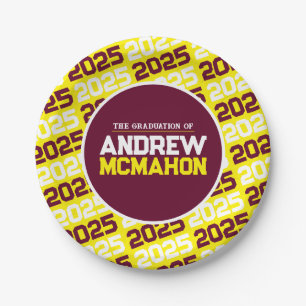 Yellow and Burgundy Personalised Graduation Paper Plate