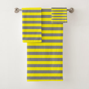 Yellow and Charcoal Grey Stripes Bath Towel Set