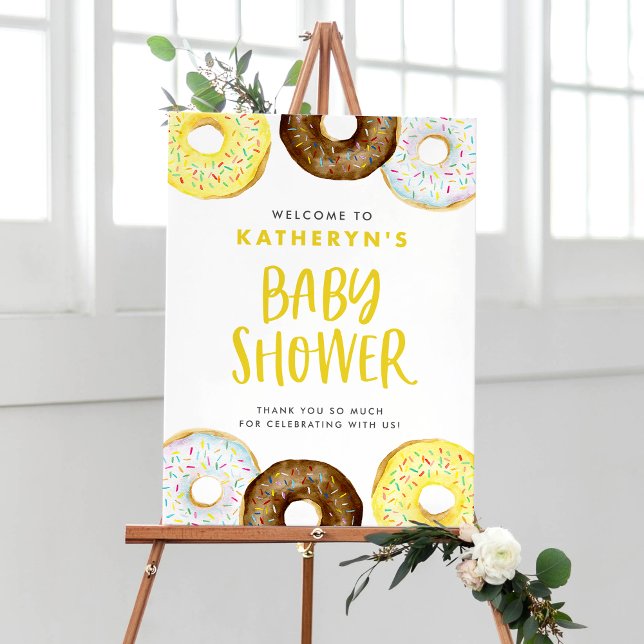 Yellow and Chocolate Doughnuts Baby Shower Welcome Poster (Creator Uploaded)