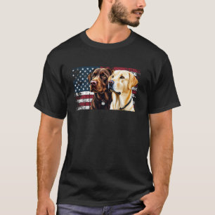 Yellow and Chocolate Labrador Owner Dog USA FLag T-Shirt