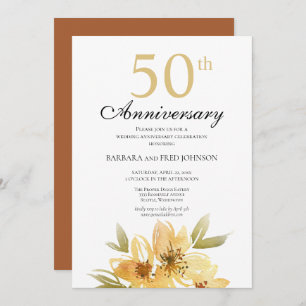 Yellow and Copper Flower 50th Anniversary Party Invitation