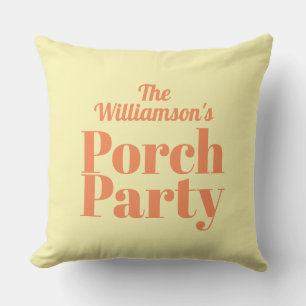 Yellow and Coral Porch Party Summer Cushion
