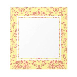 Yellow and Cranberry Pink Damask Notepad