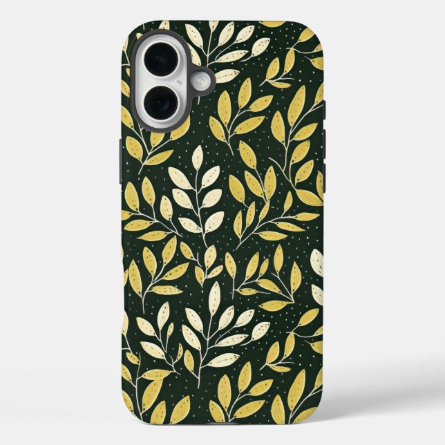 Yellow and Cream Leafy Branches Pattern  Case-Mate iPhone Case (Back)