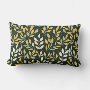 Yellow and Cream Leafy Branches Pattern Lumbar Cushion