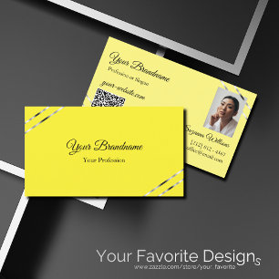 Yellow and Cream with Silver Lines Photo QR Code Business Card