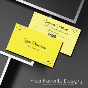 Yellow and Cream with Silver Lines QR Code Elegant Business Card