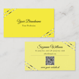 Yellow and Cream with Silver Lines QR Code Elegant Business Card