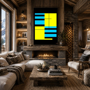 Yellow and Cyan Grid Bauhaus Minimalist Design Poster