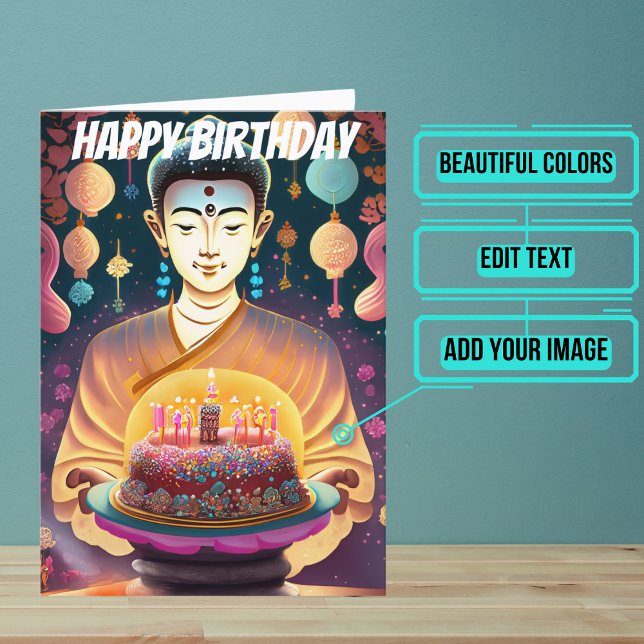 Yellow and Fushia Buddha Birthday Card (Send someone you love a very special birthday card using a beautiful design featuring Buddha imagery)