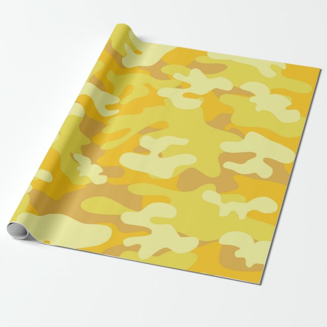 Yellow and Gold Camo Design Wrapping Paper (Unrolled)