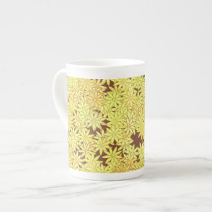 Yellow and gold Daisies on Chocolate Brown Bone China Mug