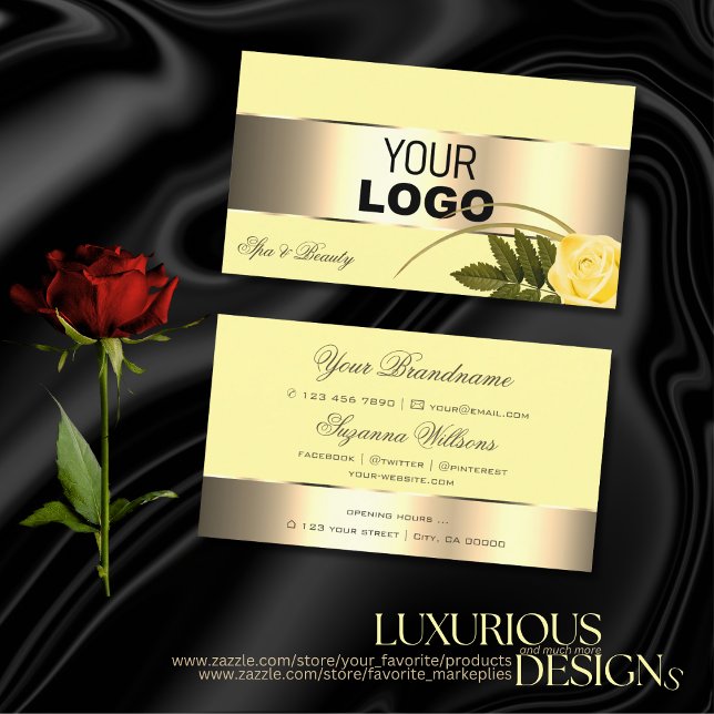 Yellow and Gold Decor Cute Rose Flower with Logo Business Card (Creator Uploaded)